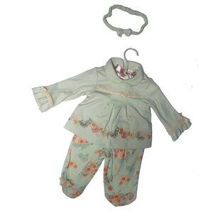 A Charming Milky Green Floral Dress Shirt and Footed Pan For Your Baby Girl